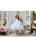 Long Sleeves Blue Sparkling Lace Tulle Ruffled Flower Girl Dress